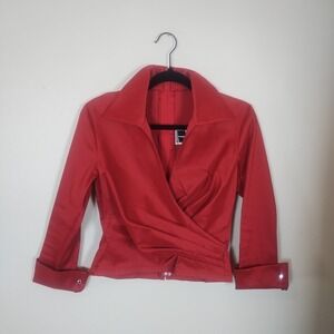 Vintage Tadashi Red Faux Wrap Cropped 3/4 Sleeve Blouse 4 Elegant Valentines Day